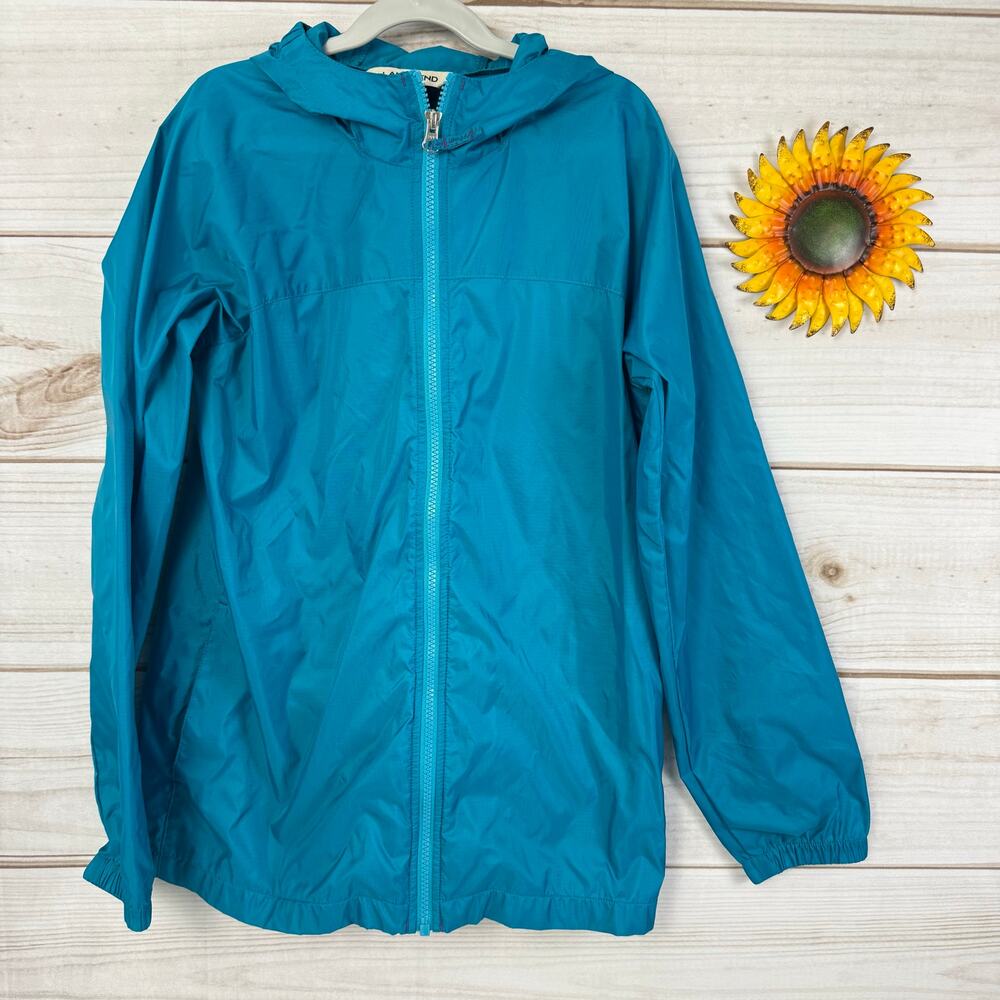 Lands' End‎ Kids Blue Full Zip Hooded Lightweight Rain Jacket Large - 14